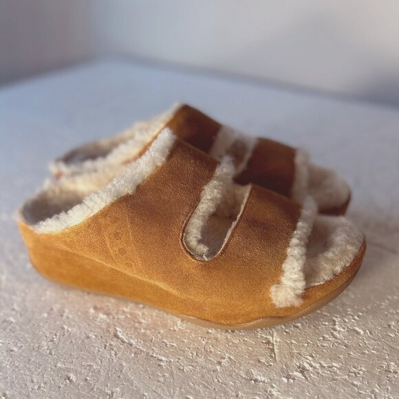 Flipflop SZ 6 Shuv Suede 2-Bar Sherpa Lined Platform Slide Comfort Shoe Boho - Picture 6 of 12
